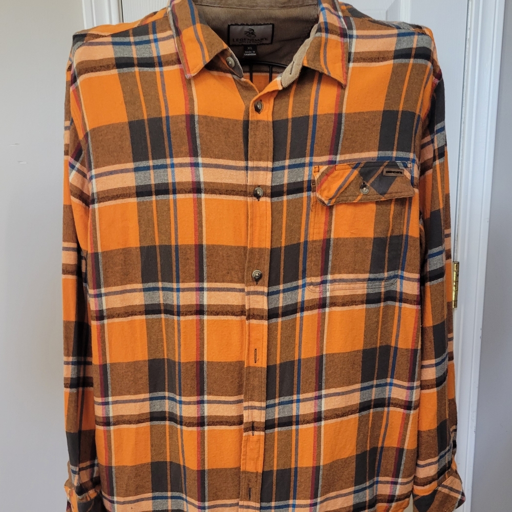 Mens Legendary Whitetails Orange and Brown Plaid Shirt